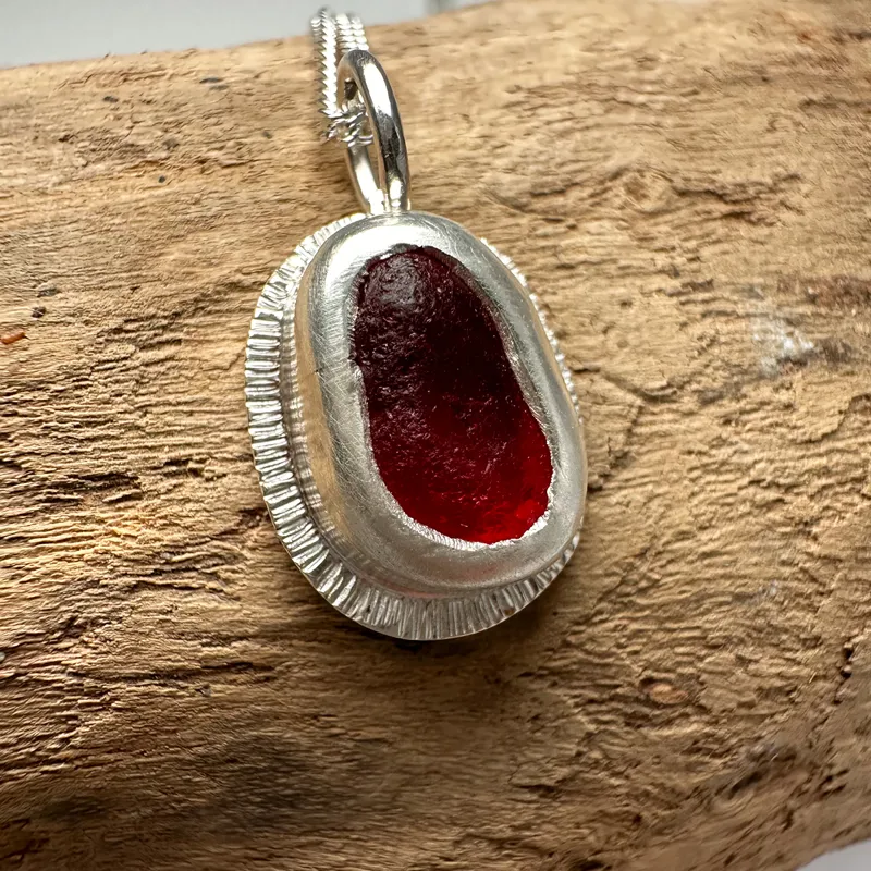Silver Ruby Red Sea Glass Necklace by Sarah Shelton Palmer-1